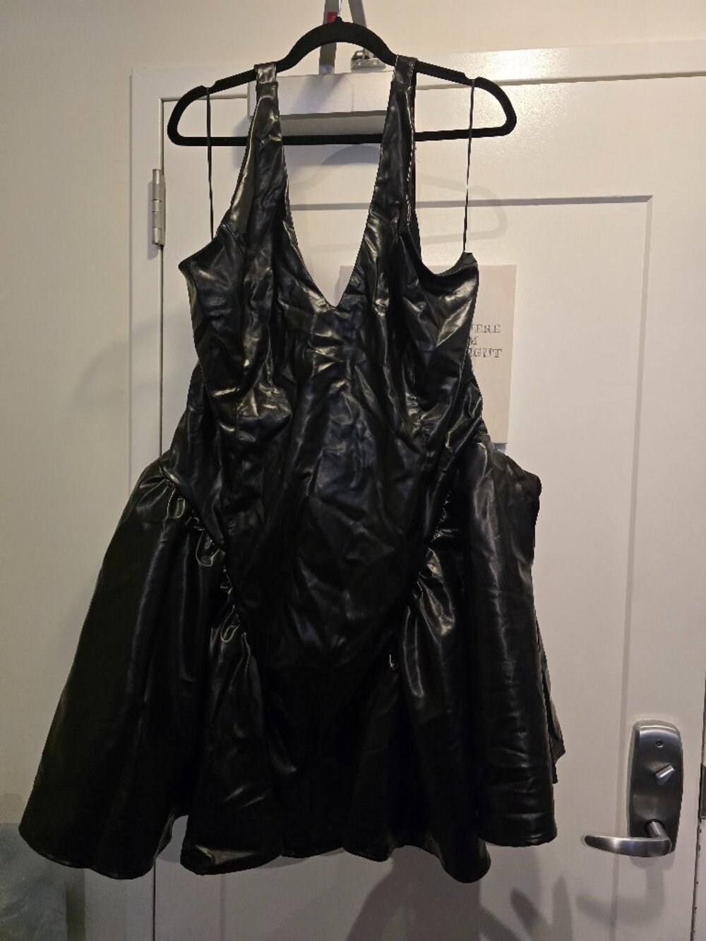 AKIRA Black Faux Leather Bubble Mini Dress